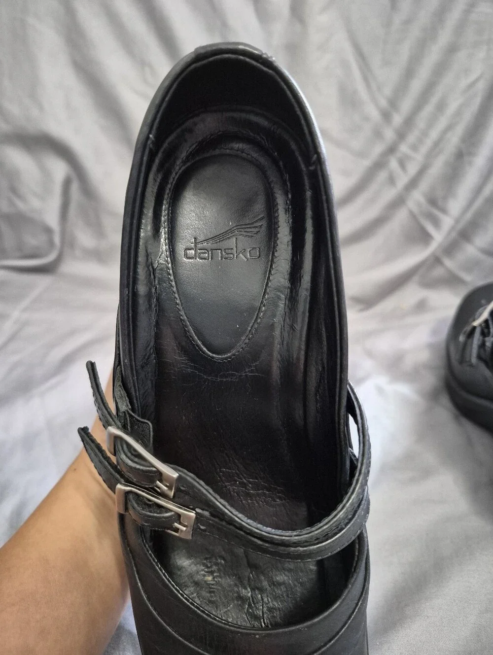 Dansko Babette Mary Jane Black Leather Wedge Heel Shoes Sz 36 (US 5.5/6)